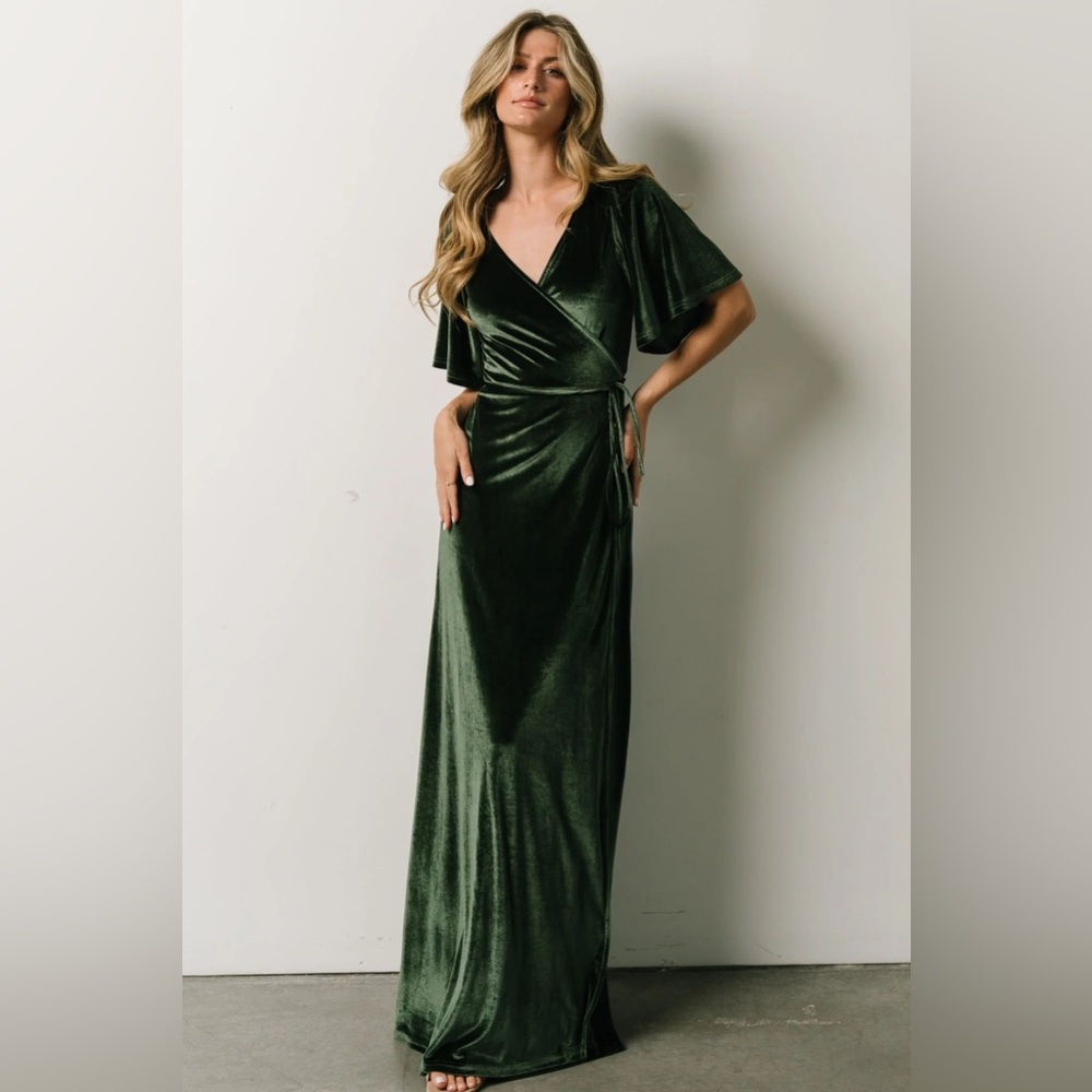 Baltic Born Meghan Velvet Wrap Maxi Dress | Olive (Medium and Large)